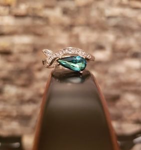 Dolphin Tail Turq. & White Swarovski crystal ring